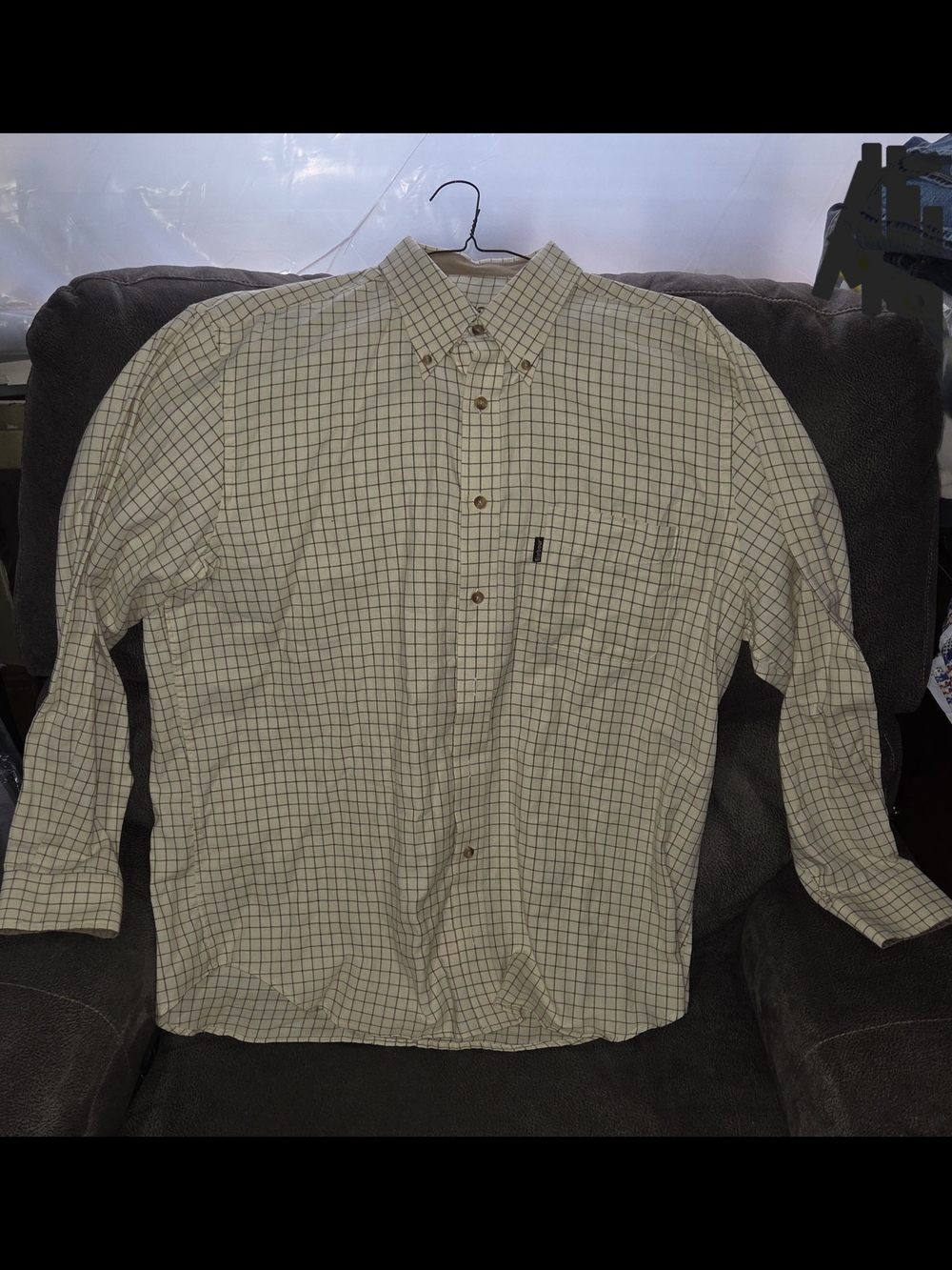 BARBOUR The Tattersall Shirt, Men, Size L, Beige Plaid Button-Down Casual